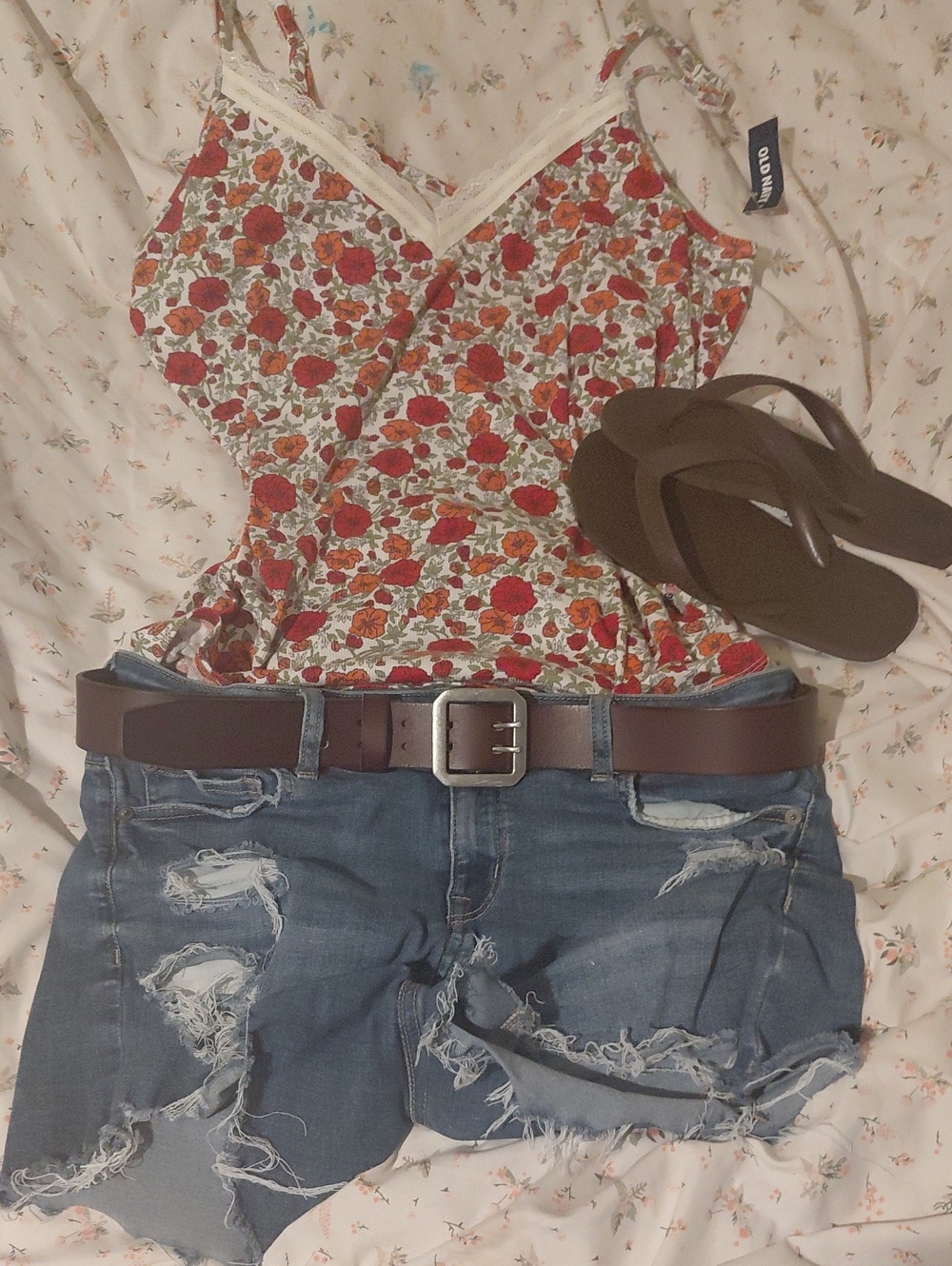 Old Navy Red Floral Lace-Trim Cami